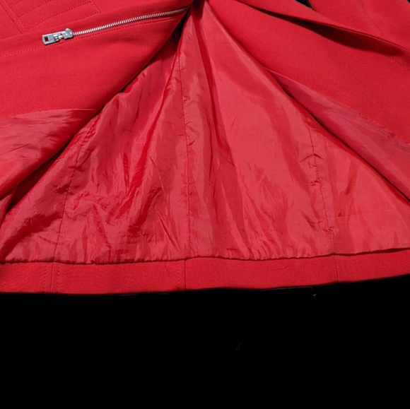 Vintage Kenneth Cole New York Red Jacket Zip Mid Length Asymmetrical Belt Coat M - Picture 9 of 15